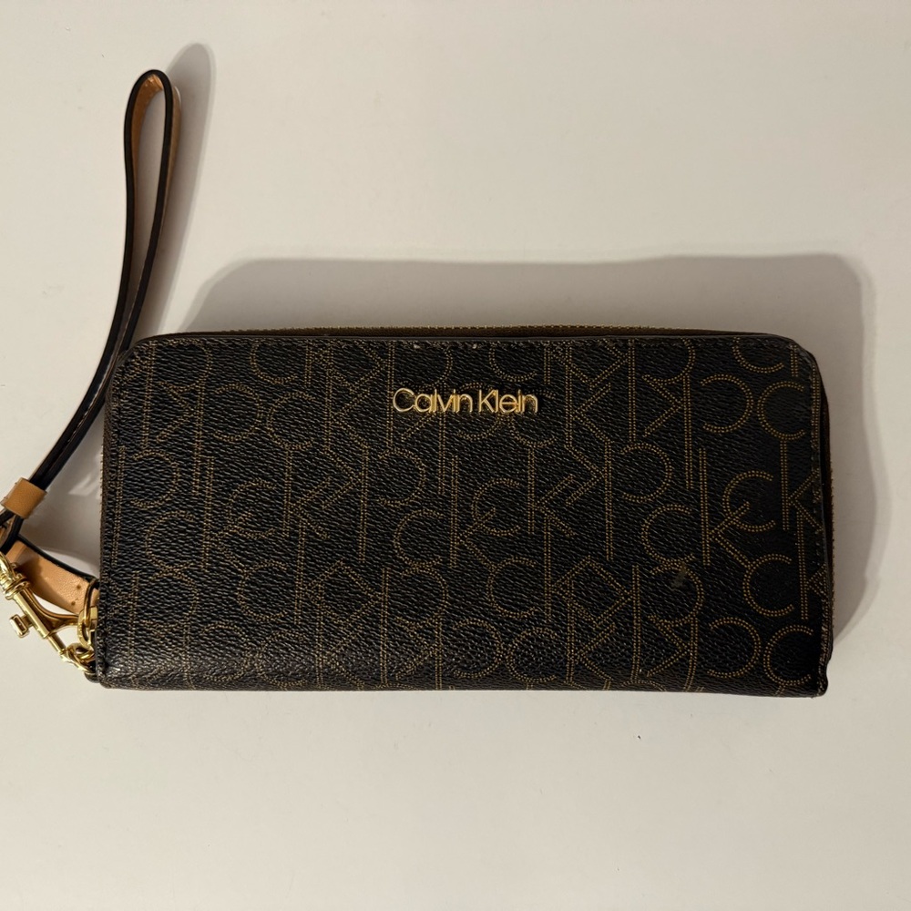 Calvin Klein Monogram Black and Brown Wristlet